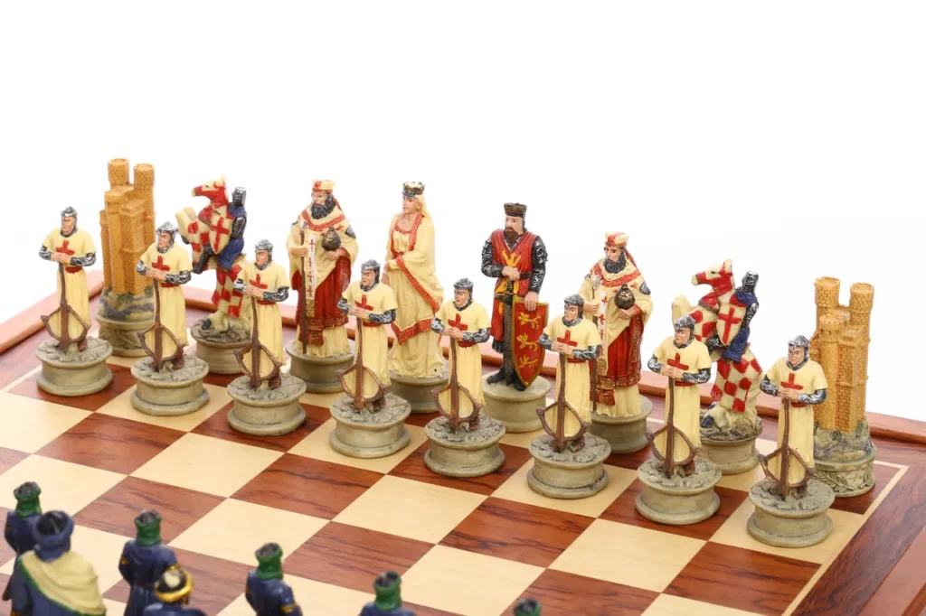 Crusader chessmen details from the Richard the Lionheart army, hand-painted resin figures