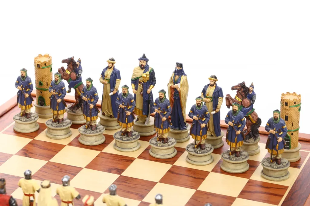 Chessmen details from the Saladin army, Crusades themed hand-painted resin figures