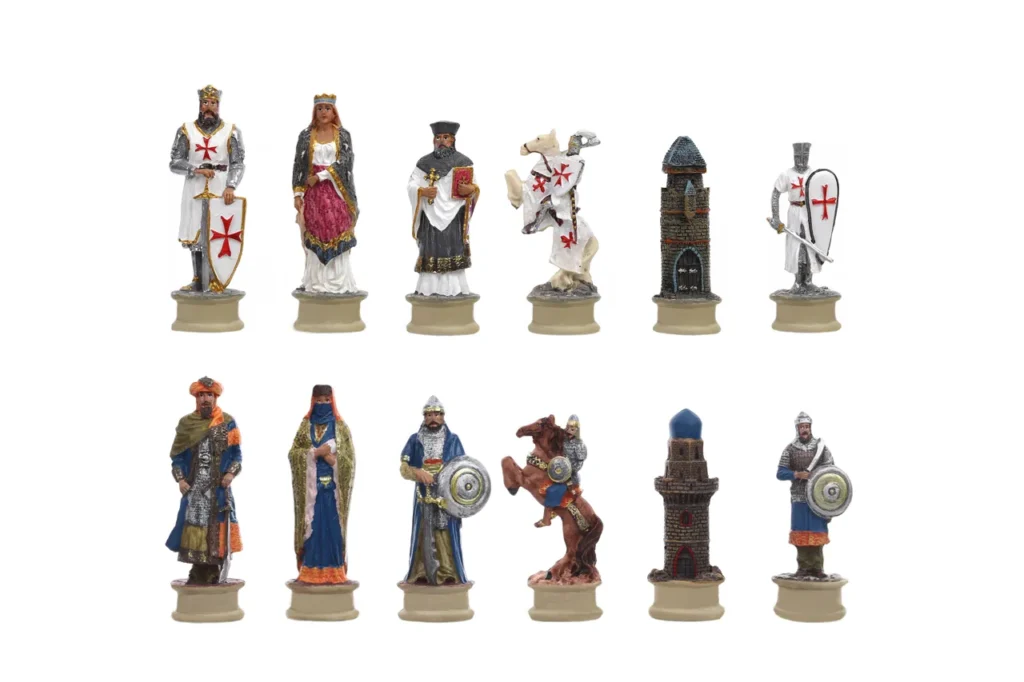 Templar Crusader and Saracen themed resin chessmen with hand-painted historical figures