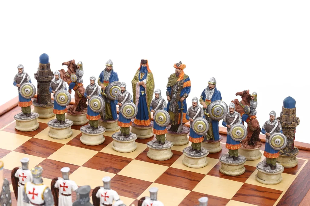 Saracen chessmen close-up showing hand-painted historical details