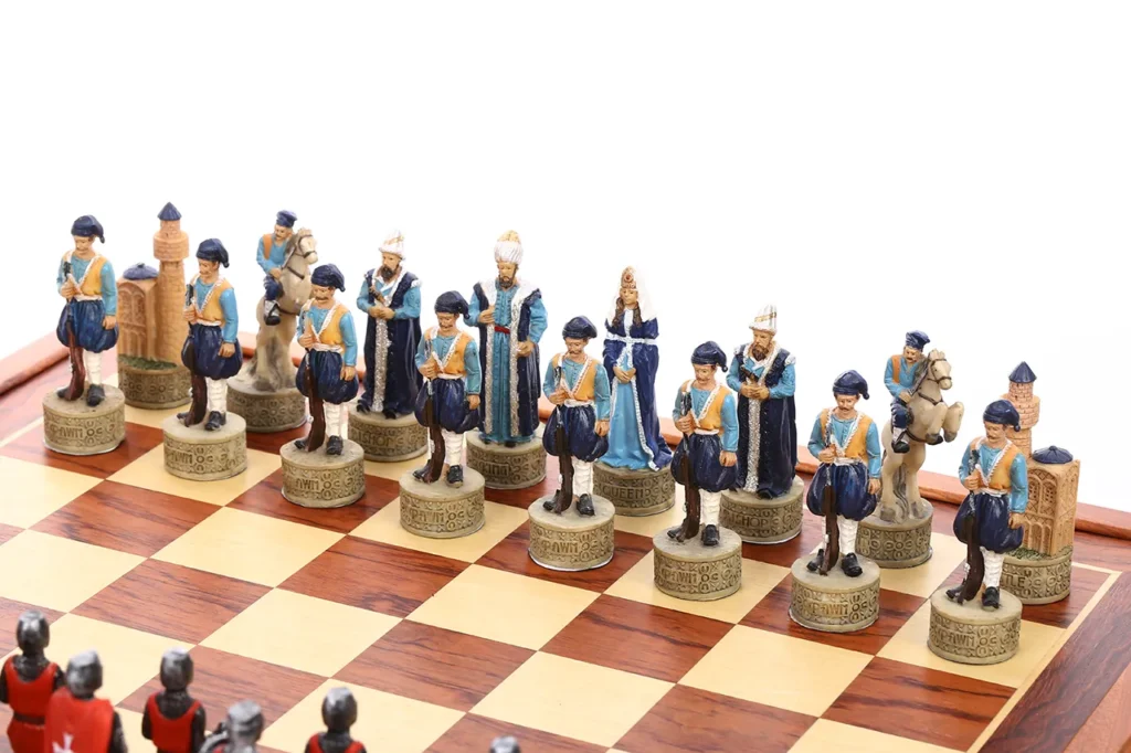 Ottoman Sultan chessmen close-up showing hand-painted historical details