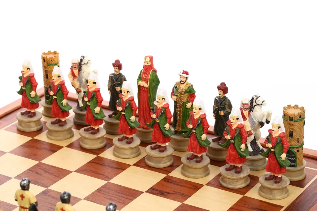 Middle Eastern court chessmen close-up featuring detailed character styling