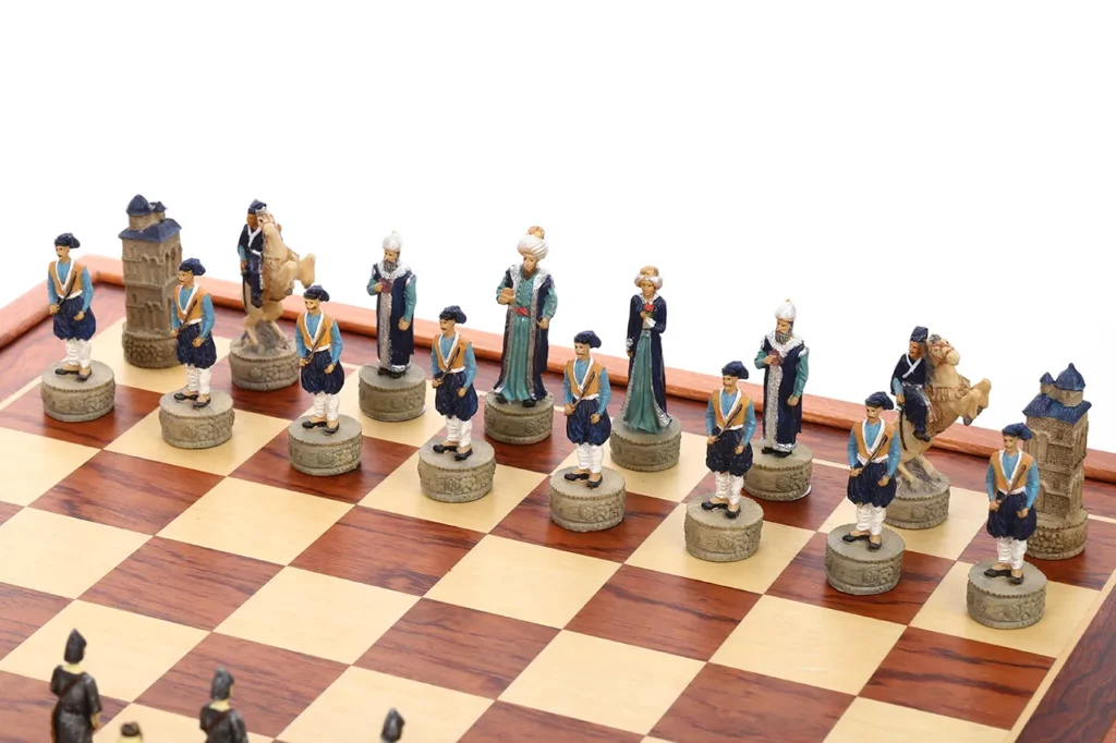 Ottoman nobility chessmen close-up highlighting refined costume and character styling