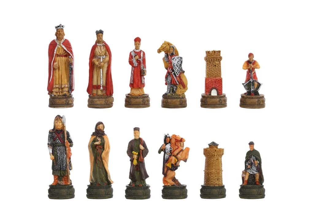 Norman Conquest themed resin chessmen featuring Norman and Anglo-Saxon historical figures