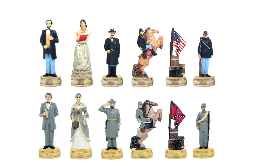 American Civil War themed resin chessmen featuring Union and Confederacy historical figures